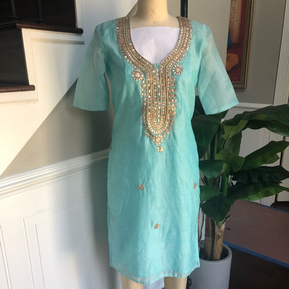 Blue kurti with elegant gota embroidery